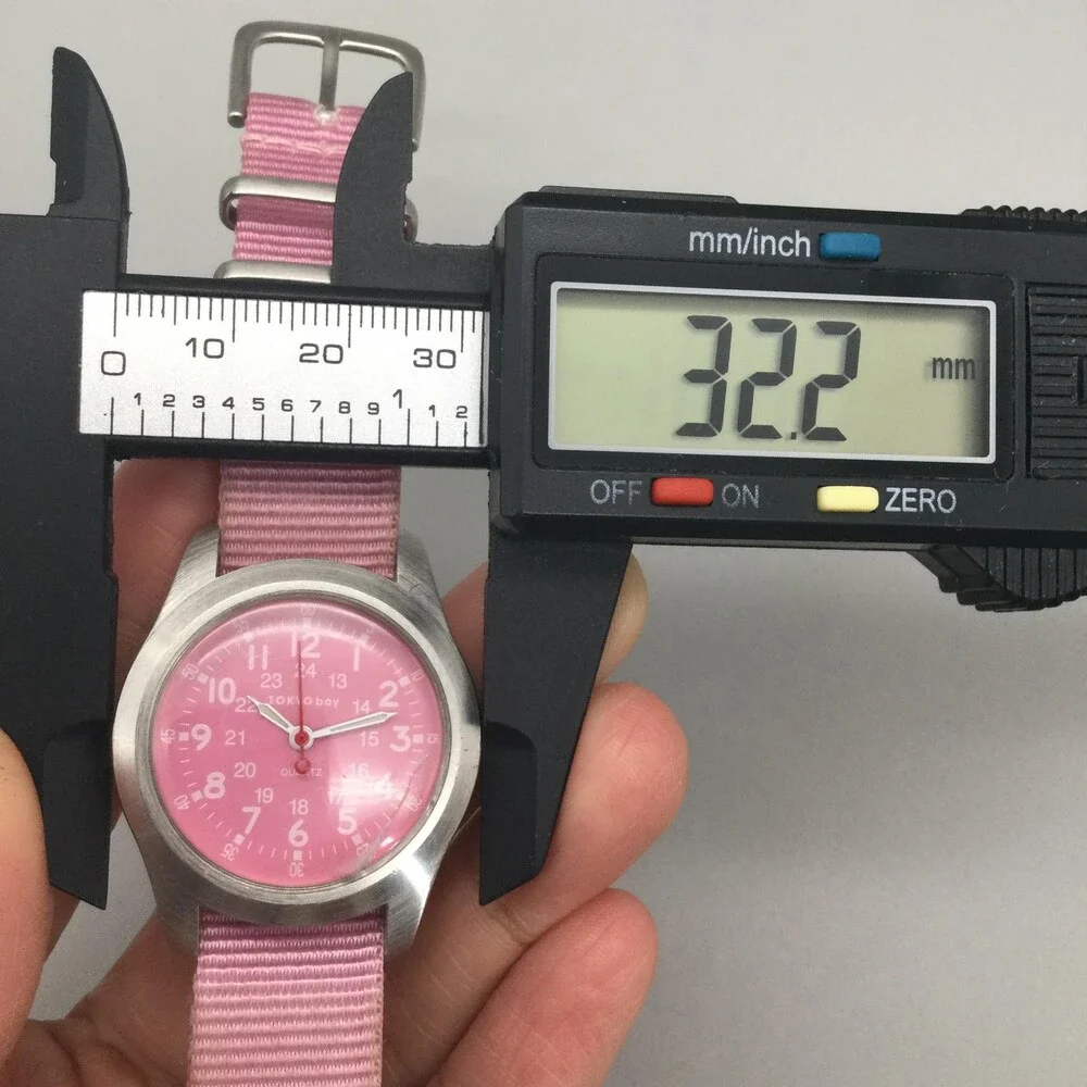 TOKYObay Womens Watch 32mm Pink Dial Nylon CRACKED CRYSTAL New Battery